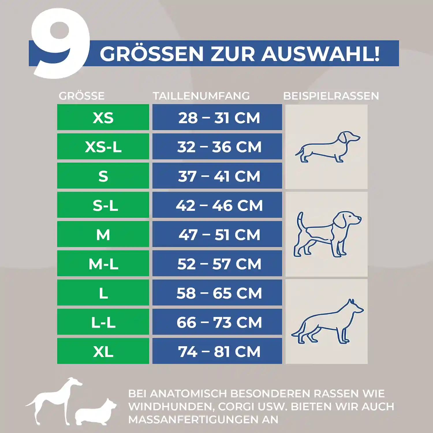 Läufigkeitshose für Hündinnen aus Neopren 15 Läufigkeitshose_Maßtabelle