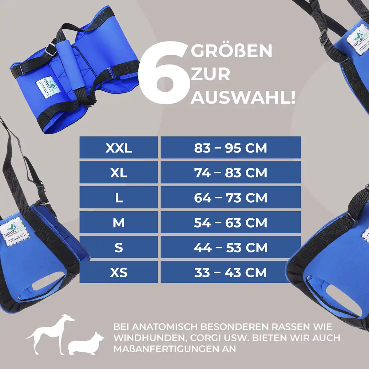 Hunde Tragehilfe hinten 9 Größentabelle Tragehilfe Hinten