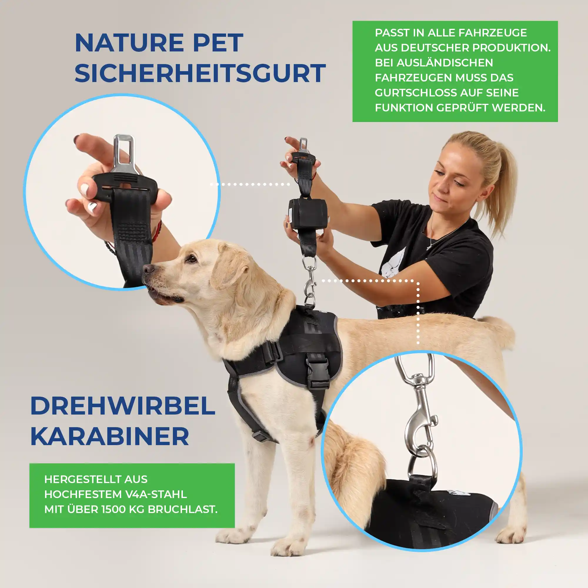 Rollup Sicherheitsgurt für Hunde 7 Hunde Sicherheitsgurt mit Edelstahl Karabiner