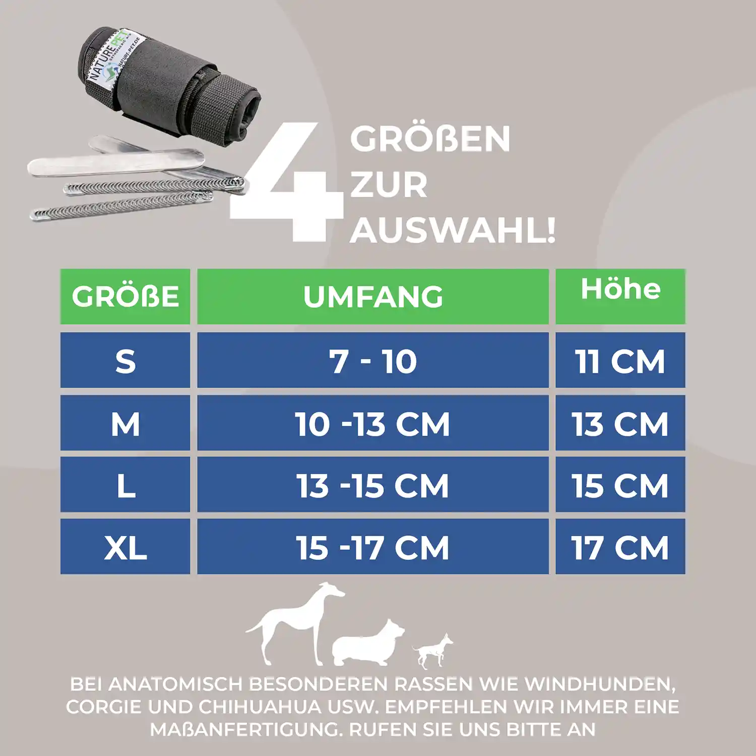 Nature Pet Premium Handgelenks Bandage 13 Nature Pet Premium Bandage Größentabelle